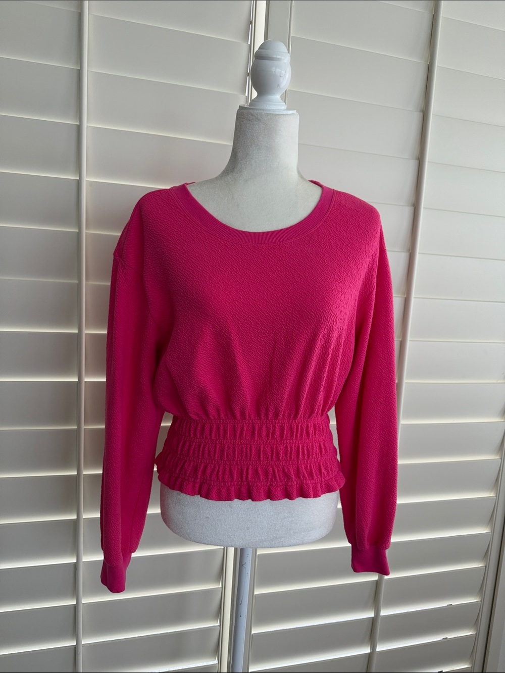 MAEVE by Anthropologie Pink Smocked Waist Long Sleeve Top S
